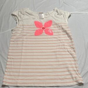 Gymboree Pink and White Striped Tee with Neon Flower